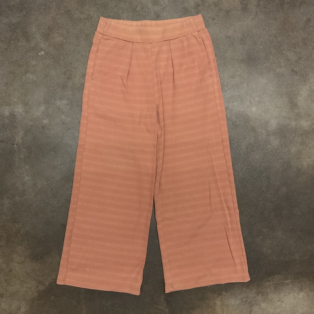 Baleno Women Textured Wide Leg Pants Rust Brown S Soft Stretch Casual